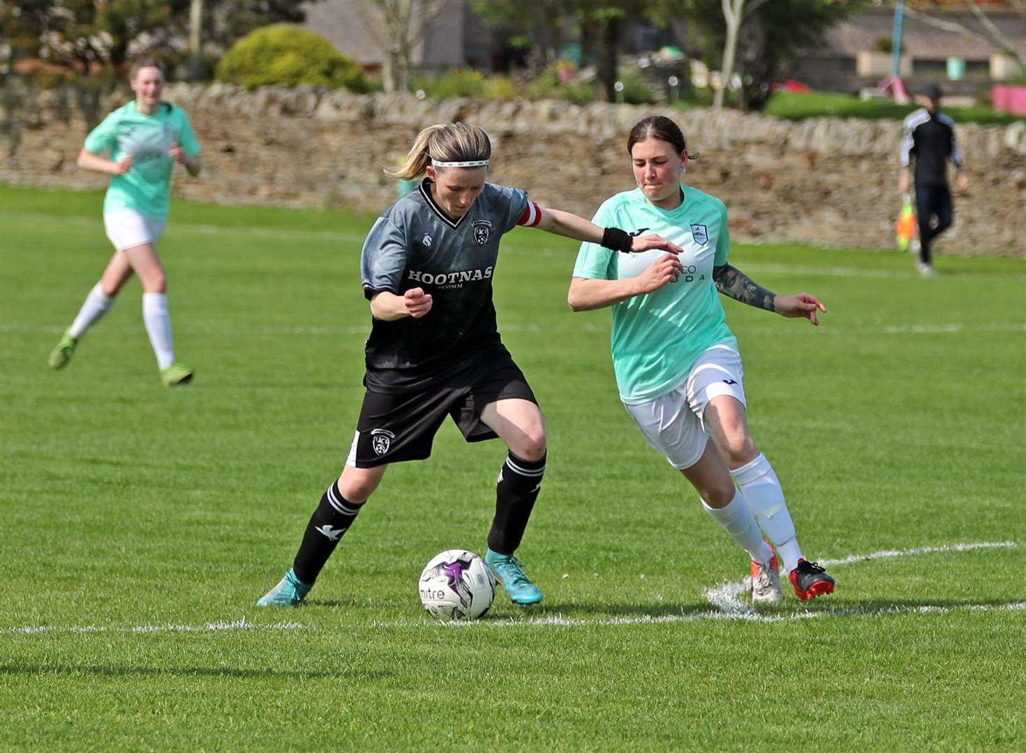 Carly Erridge closes in on goal for Caithness. Picture: James Gunn