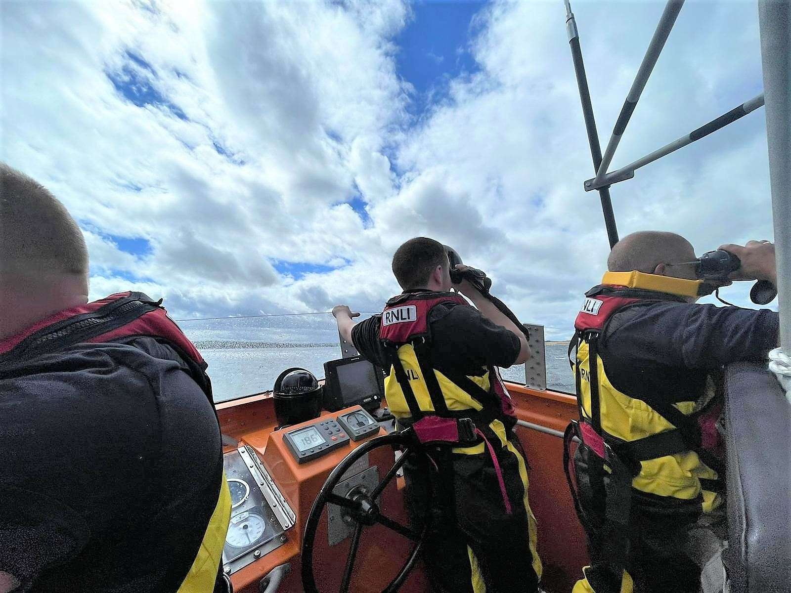 Lifeboat volunteers search the bay for the missing woman. Picture: FV Reaper