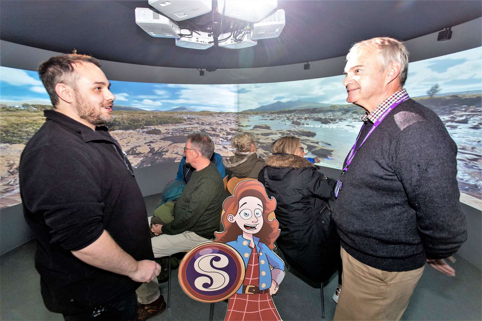Cllr Ron Gunn of Highland Council (right) talks to HLH staff member Richard McCarthy as members of the public enjoy the immersive experience at Thurso's North Coast Visitor Centre. Picture: HLH