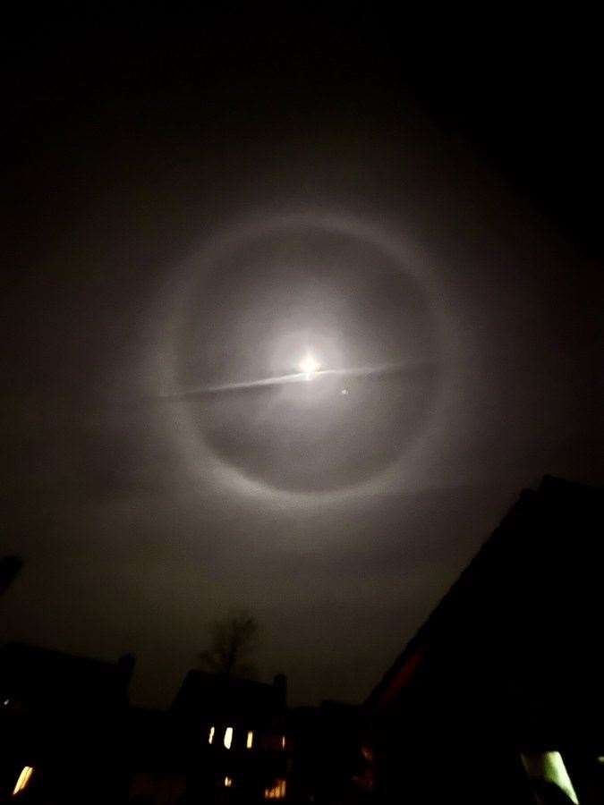 Angie Burns took a photo of a halo around the Moon from her front door (Angie Burns/PA)