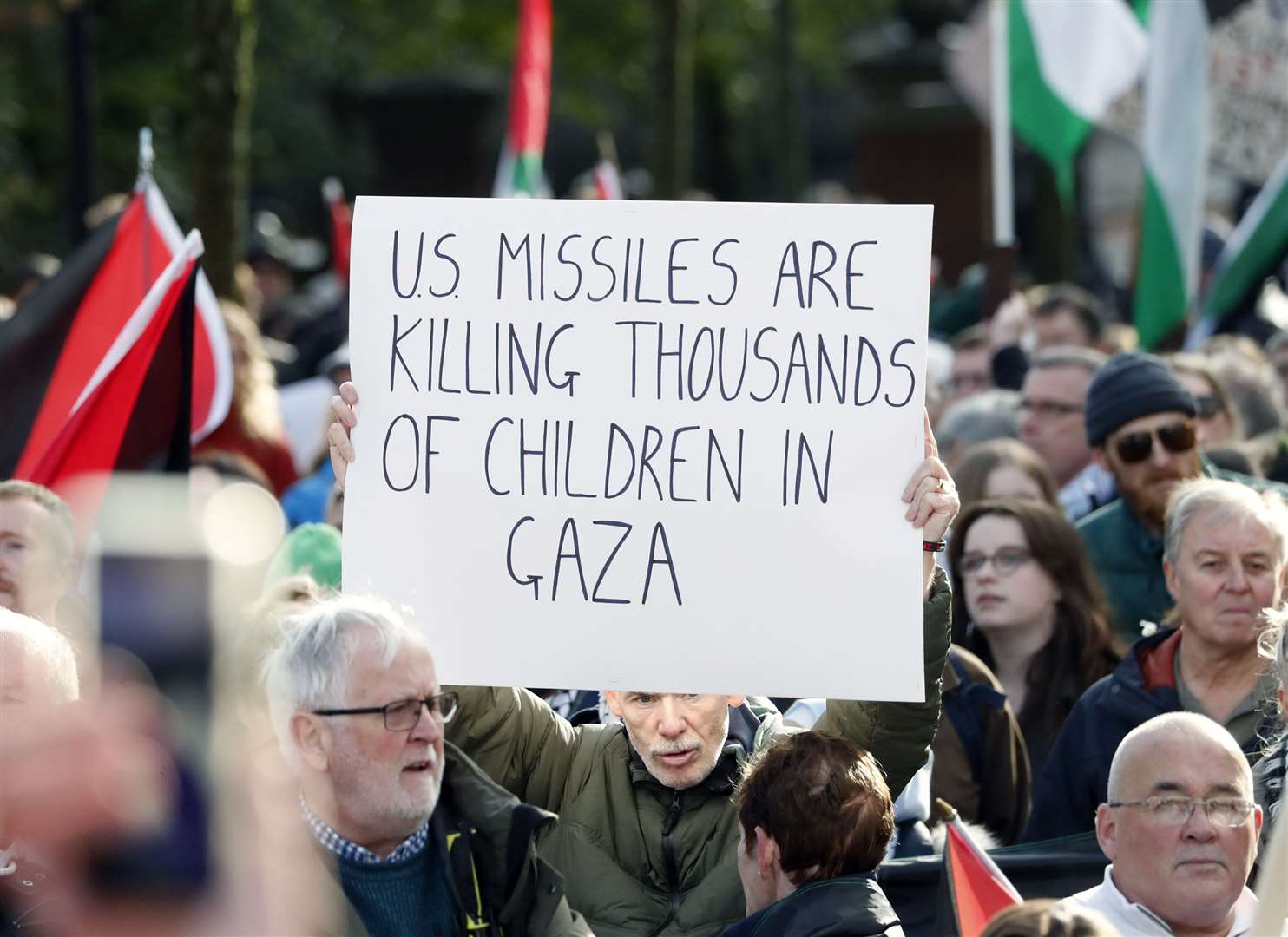 A pro-Palestinian protest outside the US Consulate in Belfast on Saturday (Peter Morrison/PA).