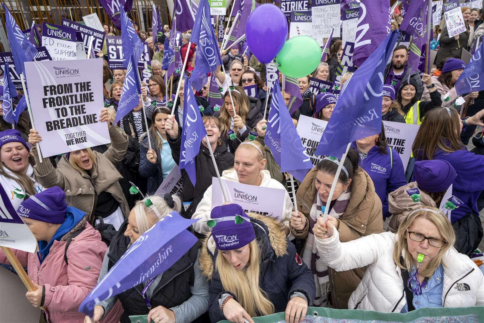 Unison members staged a demo outside the Scottish Parliament on Wednesday (PA)