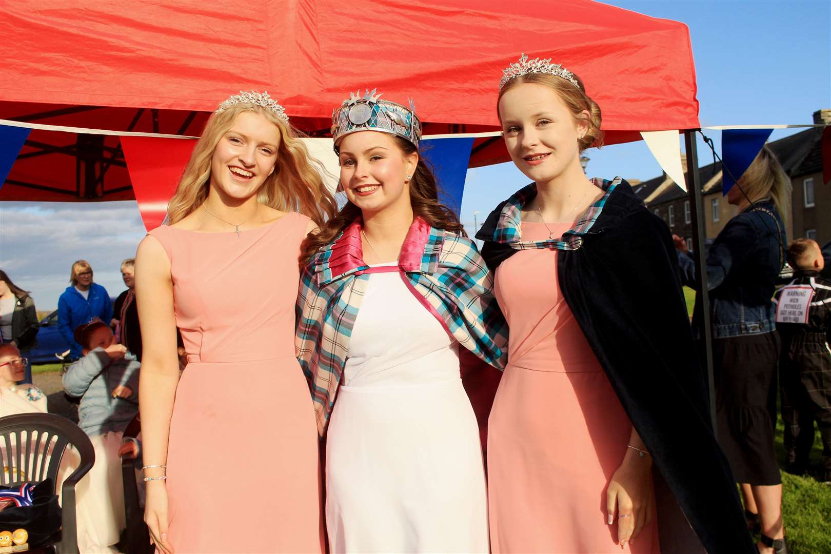 Gala queen Anna Durrand with her attendants Lena Forbes (left) and Mia Gunn (right) at the Braehead. Picture: Alan Hendry
