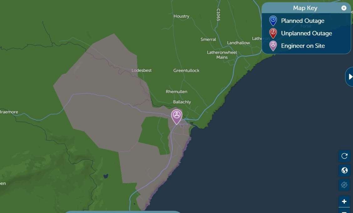 Map of power outage in south-east Caithness