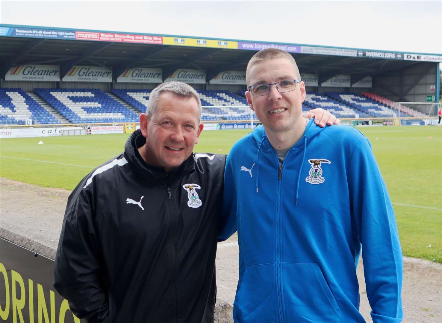 Alyn Gunn (right) at the Caledonian Stadium with ICT head coach Billy Dodds.