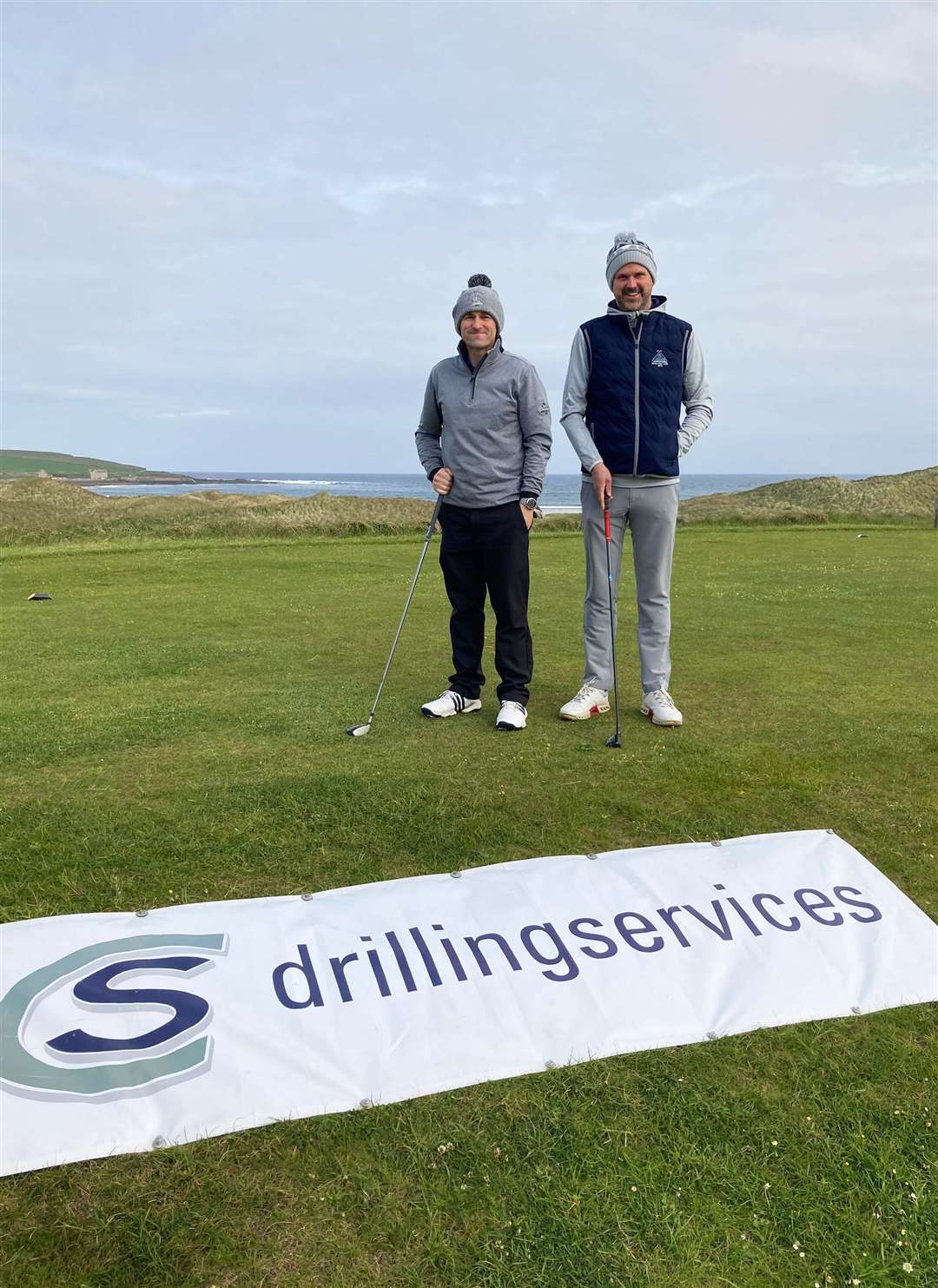 Nicky Klimas (left) and Gary Davidson preparing to tee off in round two of the NC500 Links Open at Reay.