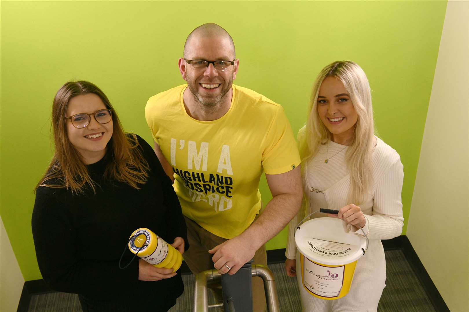 Andy Dixon with HNM audience team members Shannon Marvell (left) and Georgia Smyth. Picture: Callum Mackay