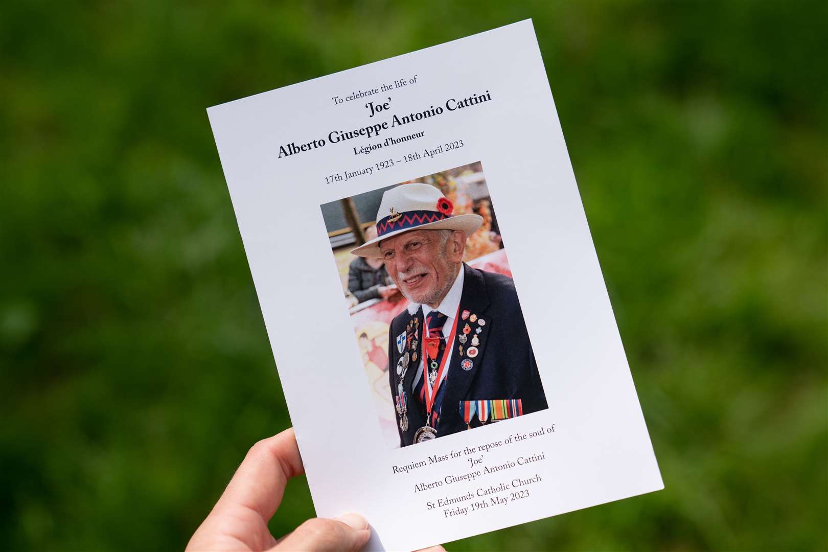 The order of service for the funeral of veteran Joe Cattini (Joe Giddens/PA)