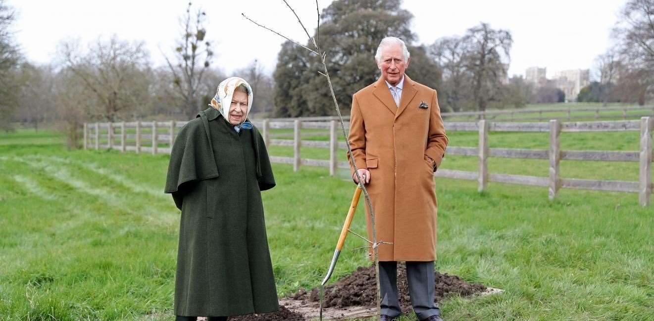 The Queen and Charles in May 2021 at the launch of the tree-planting scheme marking Her Majesty's 70-year reign.