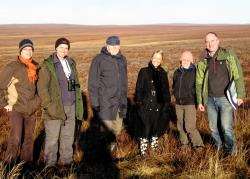 Pictured in the Flow Country are (from left): Niall MacDonald (of Rob Gibson’s office); Graham Thompson, RSPB; Rob Gibson MSP; Councillor Gail Ross; Dr Roxane Andersen of the ERI; and Norrie Russell, RSPB.