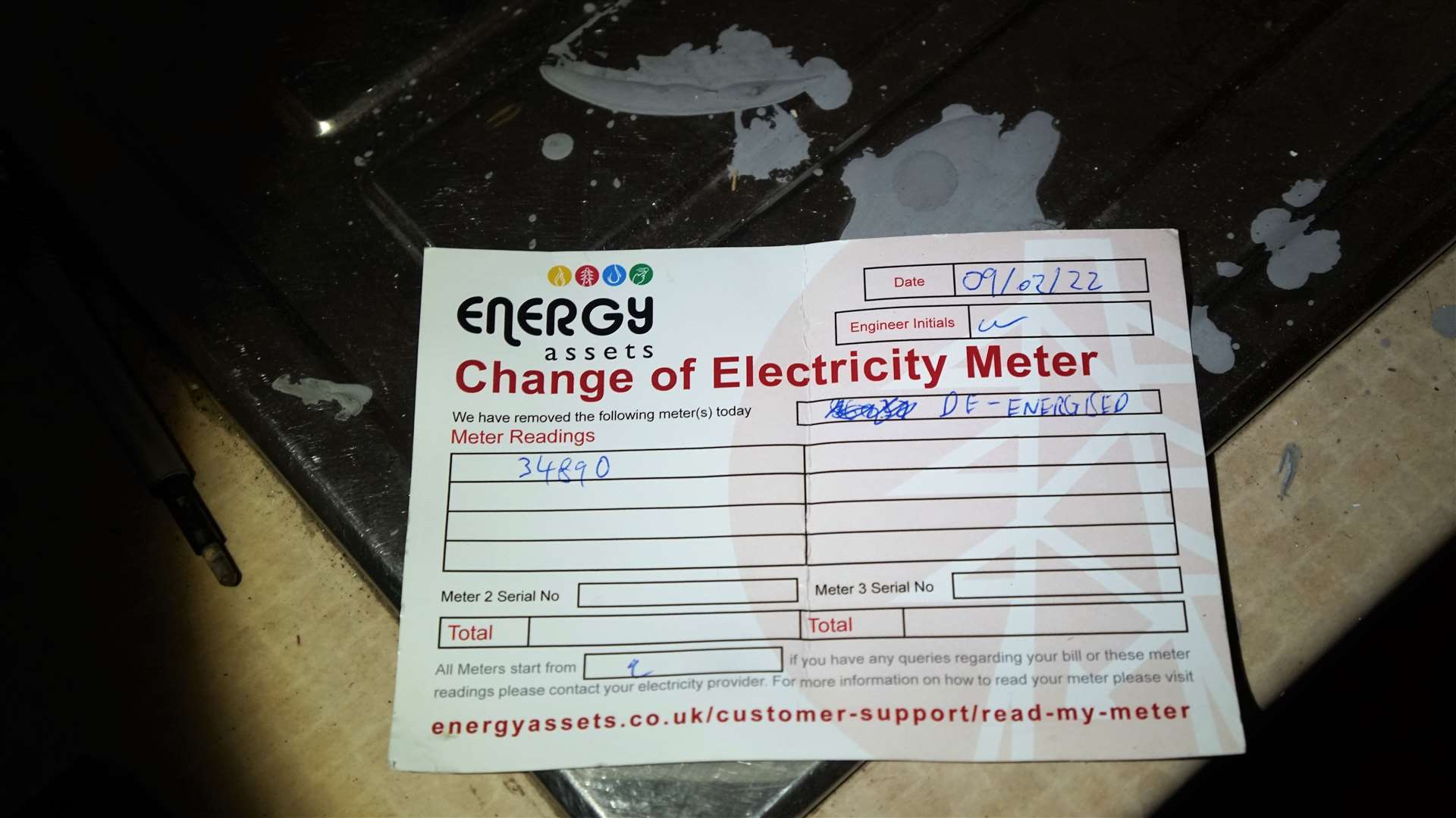 Card left by Energy Assets which de-energised Mr Clark's meter on behalf of Maxen Power. Picture: DGS