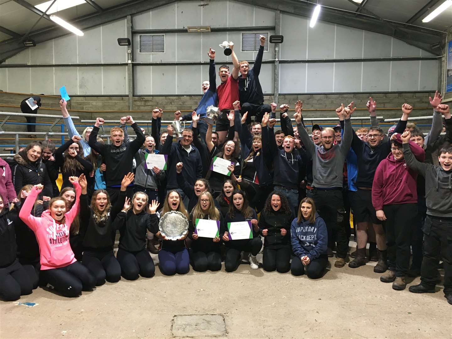 Bower Young Farmers Club members celebrating their win in the Highland Rally held by the Scottish Association of Young Farmers Clubs.
