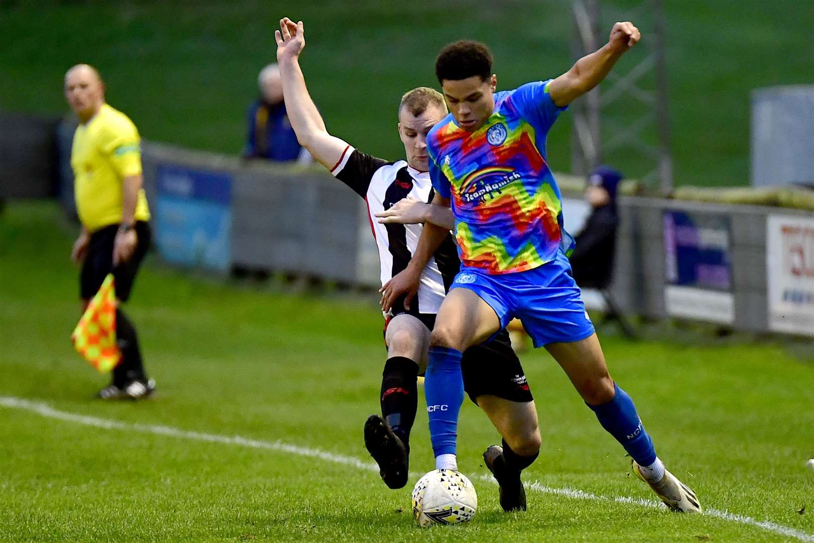 Owen Rendall tackles Nairn County's George Robesten. Picture: Mel Roger