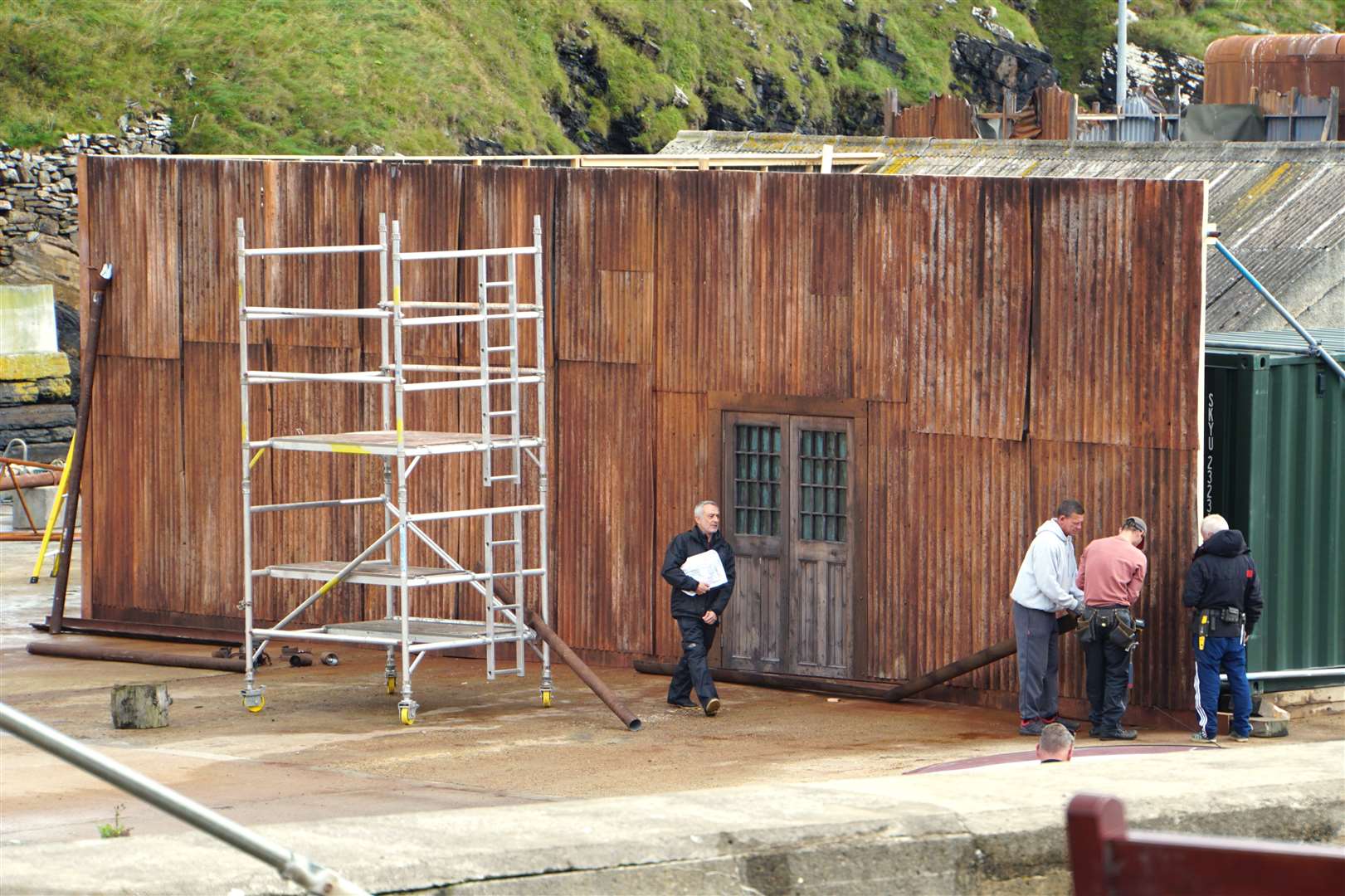 A construction team working on a set for the Netflix series The Crown at Lybster last September. Picture: DGS