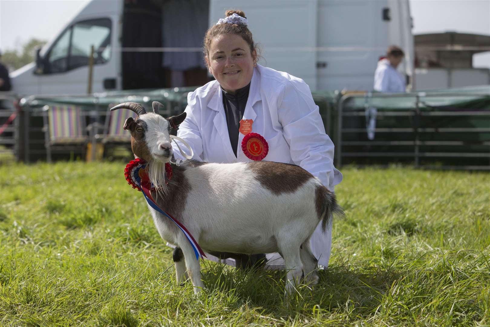 Claire Lowe, Rampyards, Watten, with her champion goat, Milly, an 11-year-old pygmy. Claire was winning her first championship, stepping up from the reserve position last year. Picture: Robert MacDonald / Northern Studios