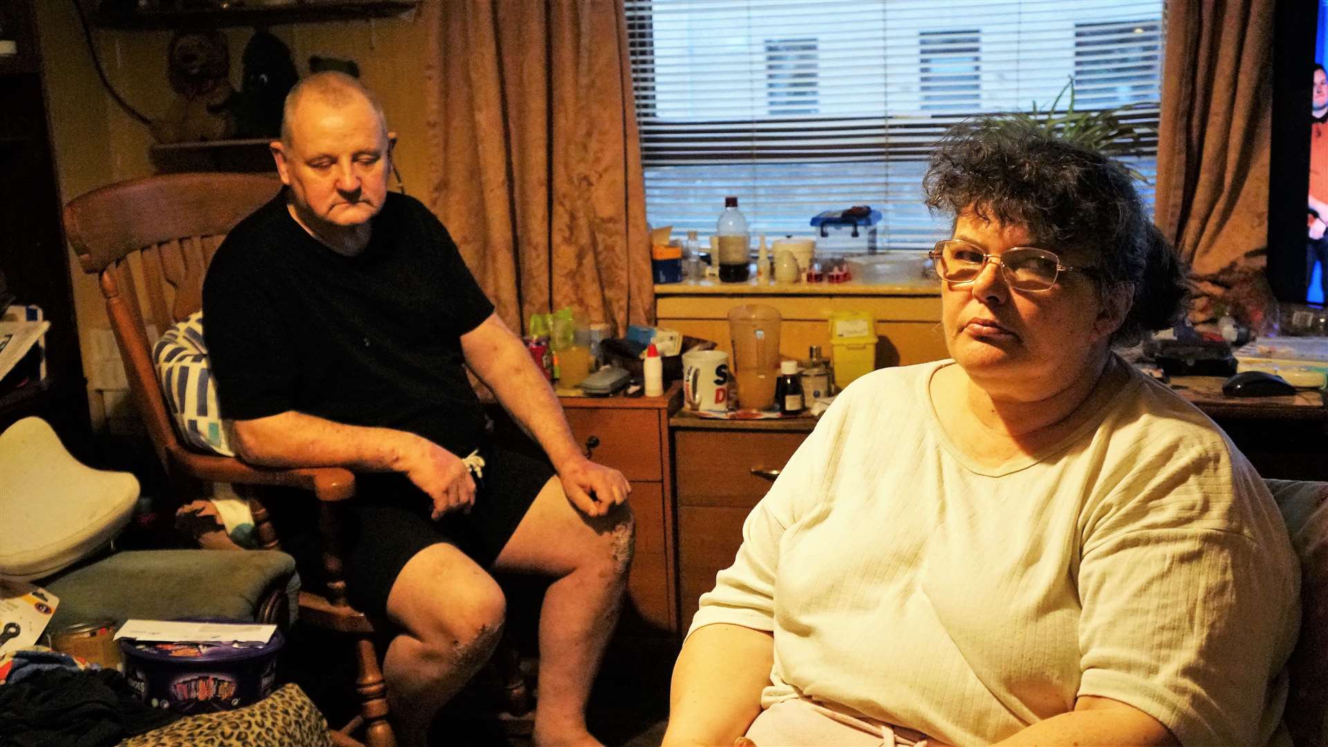 Janet Ross with her partner and full-time carer Ronnie Irodenko at their home in Wick. Picture: DGS