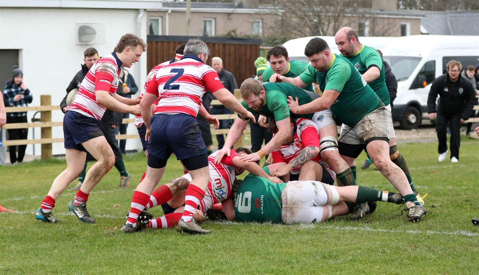 Kevin Budge is stopped inches from the try-line. Picture: James Gunn