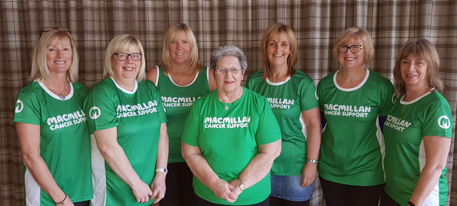 With Sheila Sinclair (centre) from Macmillan Highland are (from left) Mighty Hikers Moira McBeath, Lynda Moran, Alice Fidler, Julie Mackay, Karen Hanna and Trish Hutcheon.