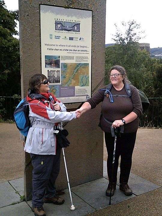 Caron Jones thanks her guide and friend Kath Todd for helping her to complete the Great Glen Way.