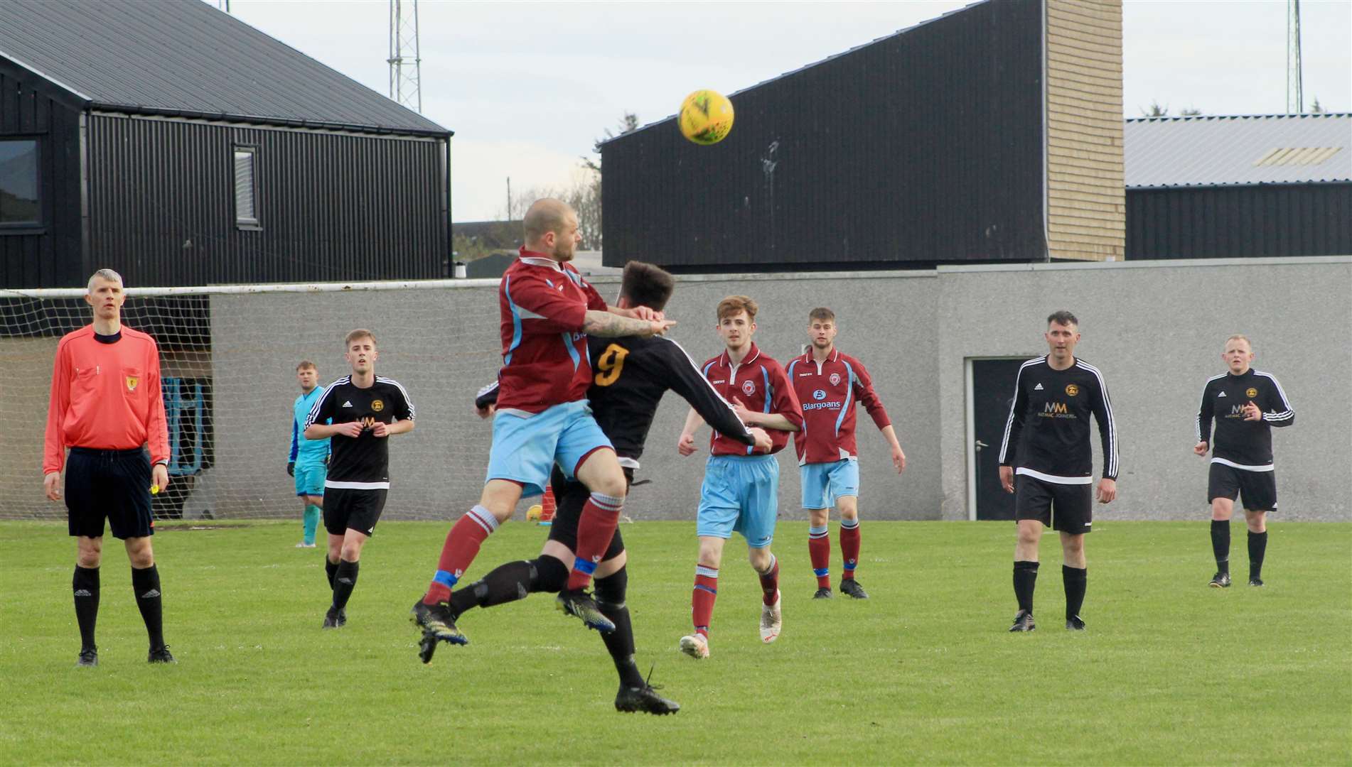 A clearing header by Pentland United's Sean Munro in their first division match against Staxigoe on Tuesday night.