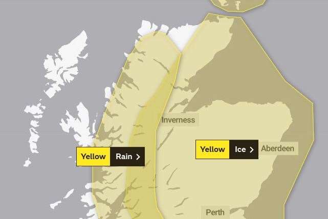 The areas covered by the two weather warnings. Picture: Met Office.