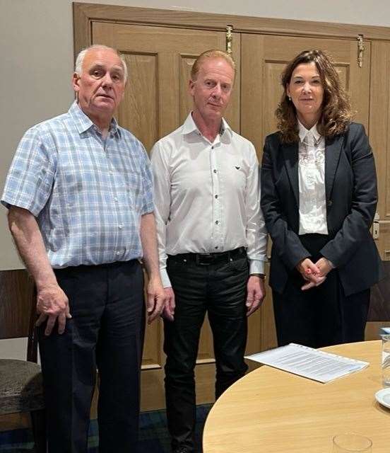 The Lord Advocate Dorothy Bain (right) met Hugh McLeod (left) and Allan Mcleod at a meeting in Wick and right, Kevin McLeod.