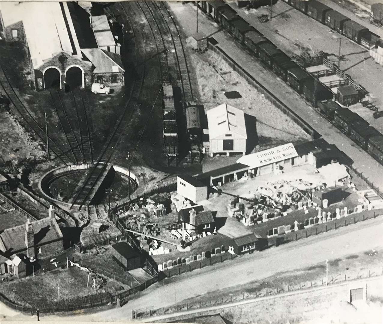 An aerial photograph of local business John Hood & Son, monumental sculptors and masons. The company celebrated their 200th anniversary this year.