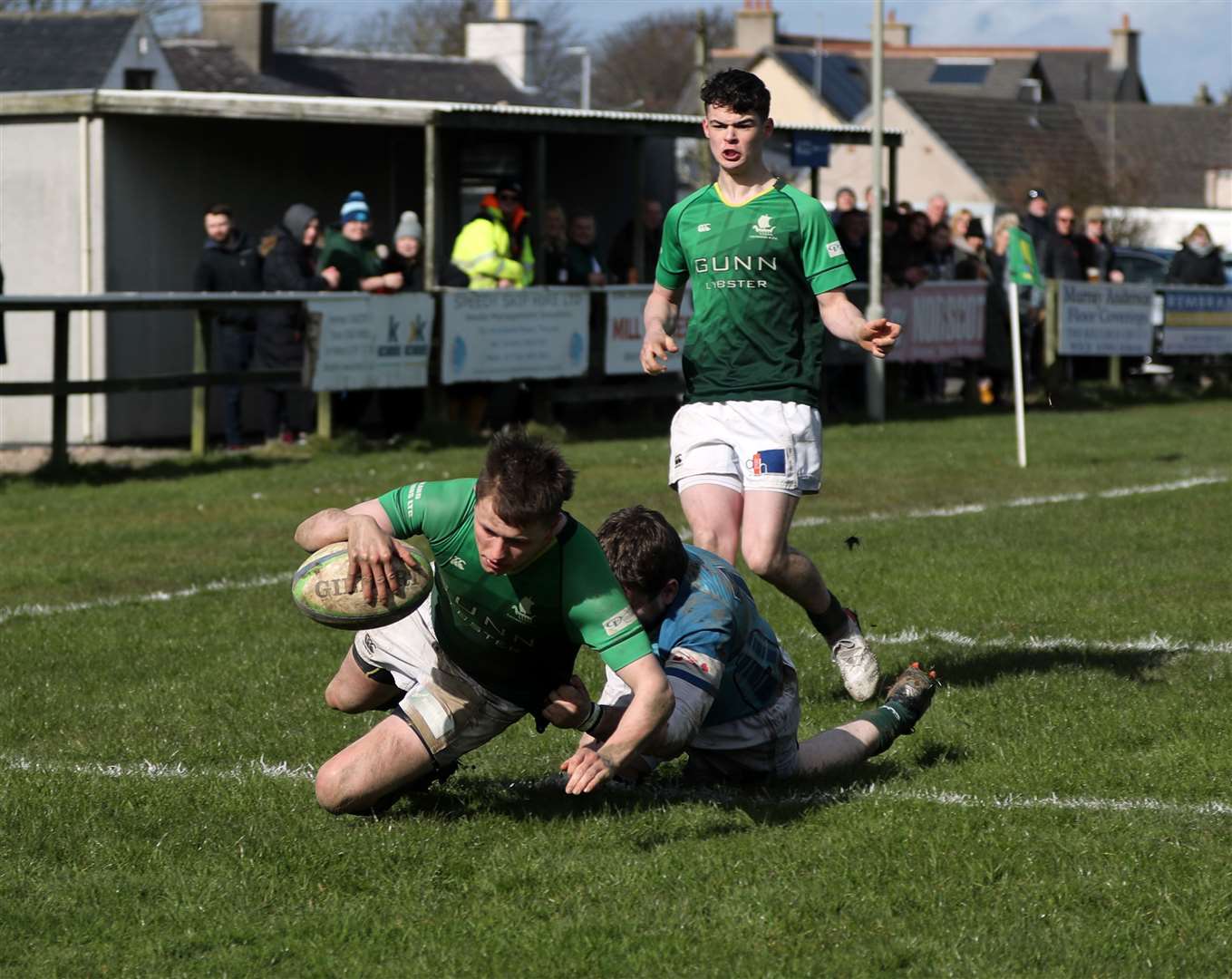 Scott Webster goes over for a try against Blairgowrie at Millbank. Picture: James Gunn