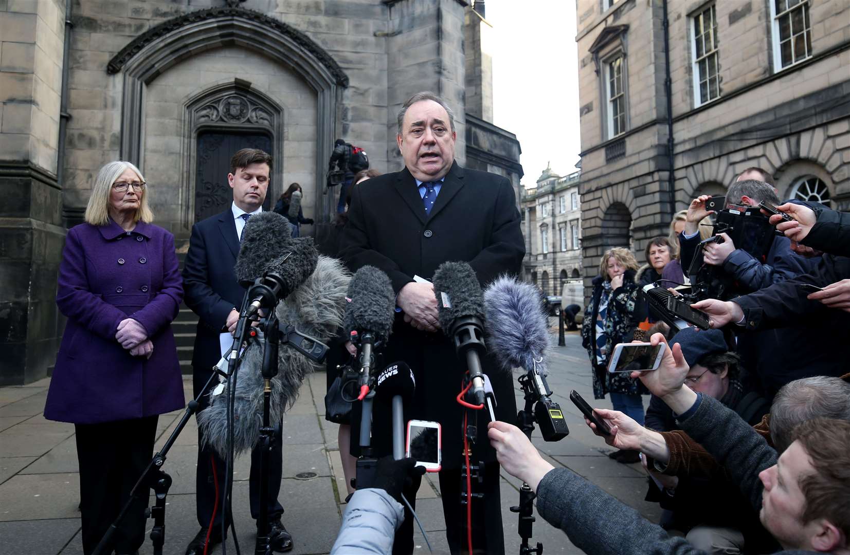 Alex Salmond speaking outside the Court of Session in Edinburgh after it ruled that the Scottish Government acted unlawfully regarding sexual harassment complaints against the former first minister (Jane Barlow/PA)