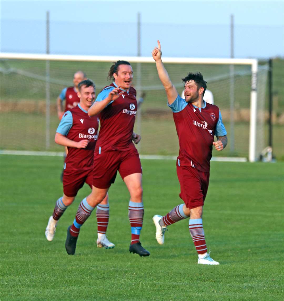 Pentland United's Sam Mackay celebrates after his long-range strike rounded off the scoring. Picture: James Gunn