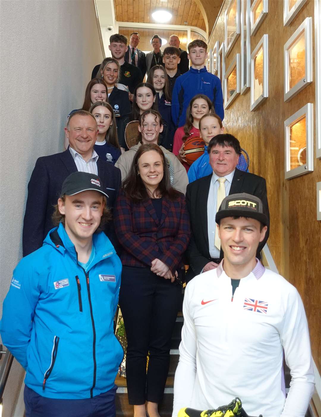 Highland Athlete Travel Award Scheme recipients with Drew Hendry, Kate Forbes, Ken Gowans and other guests.