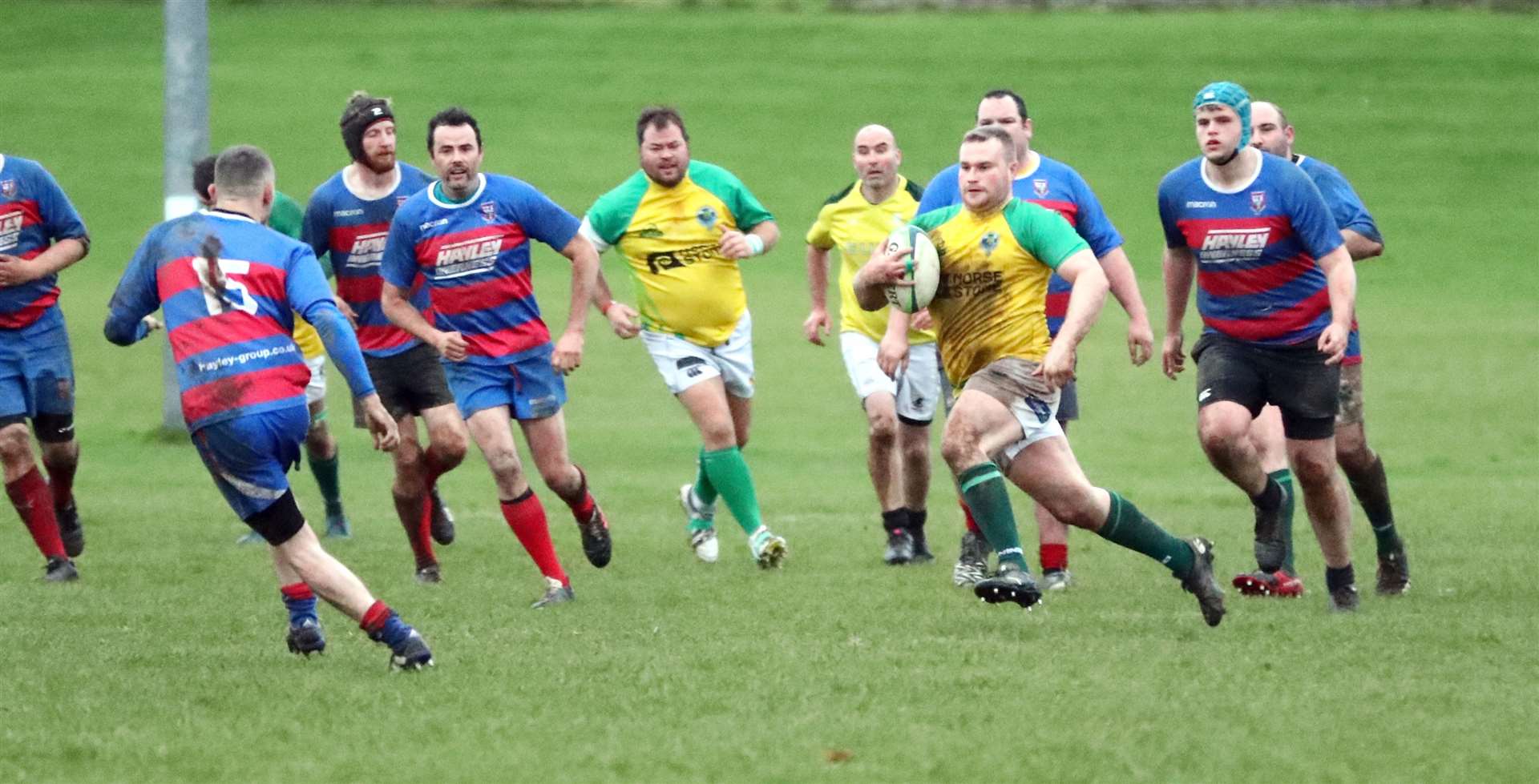 Cole Wilson makes a break for Caithness 2nd XV with only the Craig Dunain full-back to beat. Picture: James Gunn
