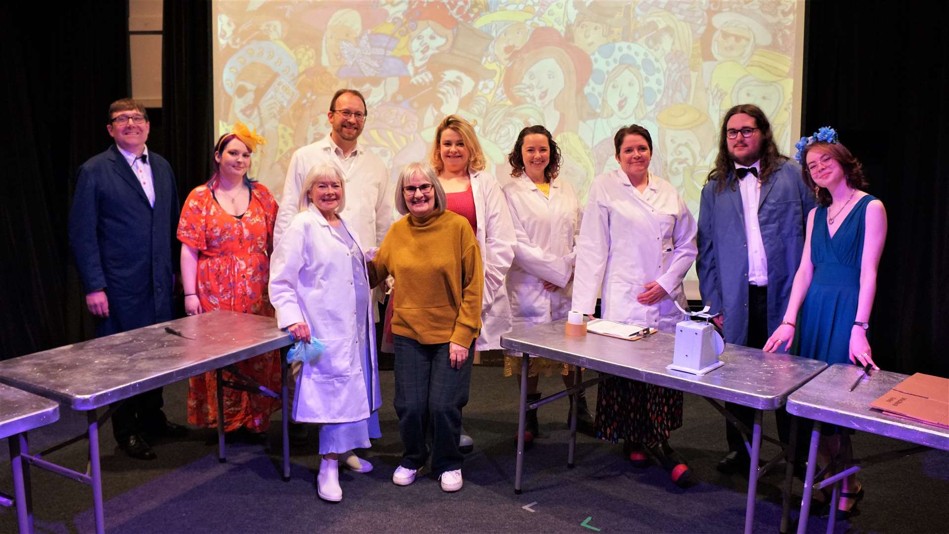 The full cast at the end of Monday night's dress rehearsal by Thurso Players of Ladies' Day with director Audrey O'Brien in mustard jersey at front. Picture: DGS