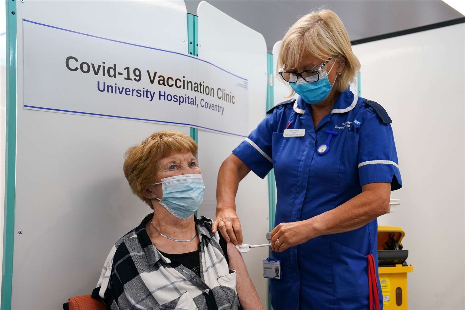 Margaret Keenan, the first person to receive the coronavirus vaccine, receives her booster jab (Jacob King/PA)