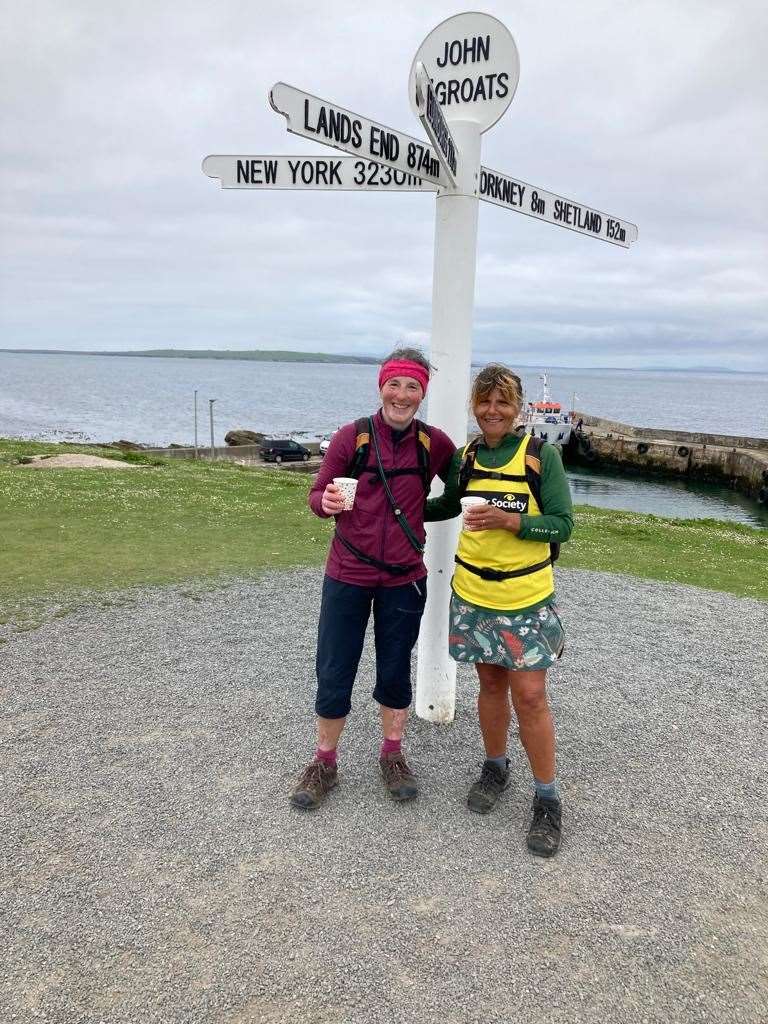 Mary (left) and Helen at Groats after their marathon walk from Land's End.