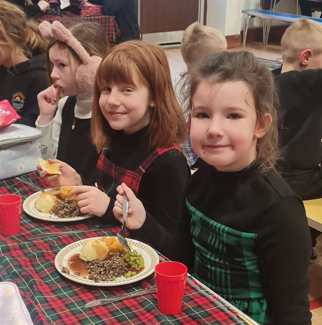 Pupils enjoy sitting down to their traditional Scottish fare.