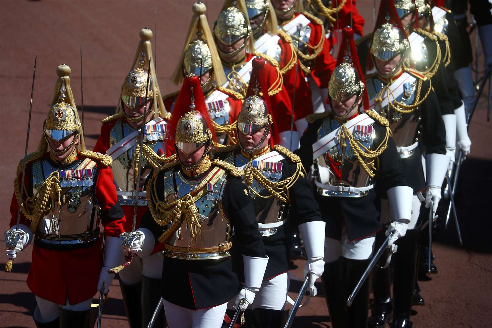 Members of the Household Cavalry on the march (Hannah McKay/PA)