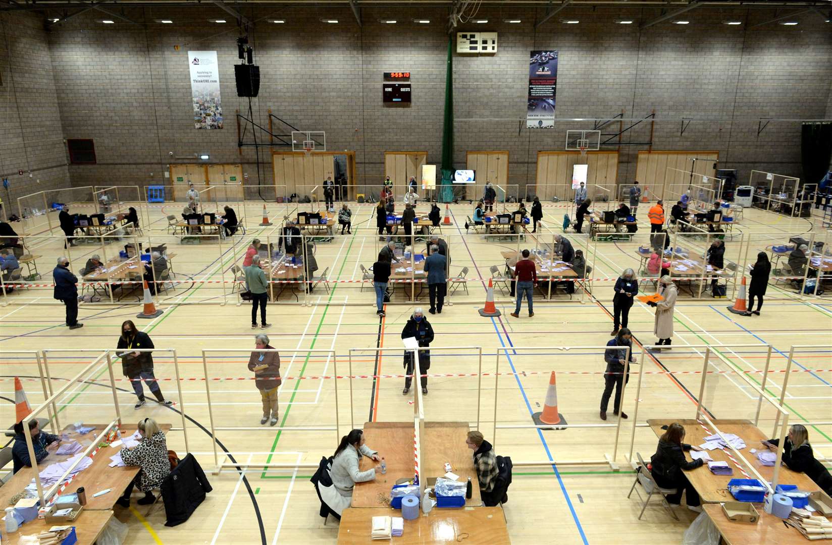 Scottish Parliamentary Elections 2021 counting hall in Inverness.