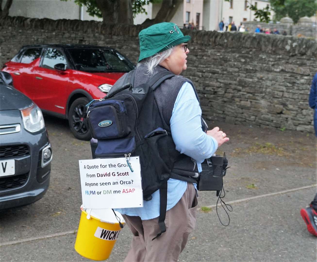 Ann Bremner from Thrumster appears as Groat reporter David G Scott and meet the man himself at Wick's Gala Week parade.