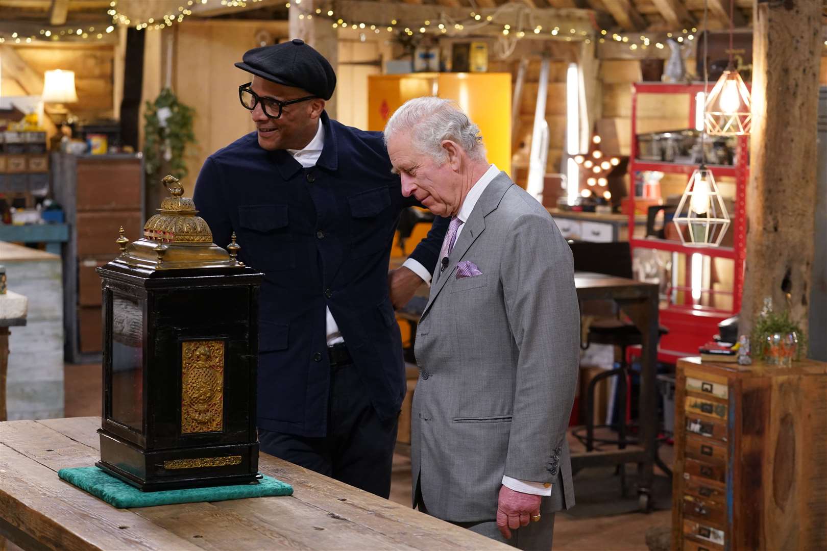The King, then the Prince of Wales, with Jay Blades during a special episode of The Repair Shop as part of the BBC’s centenary celebrations (Ian West/PA)