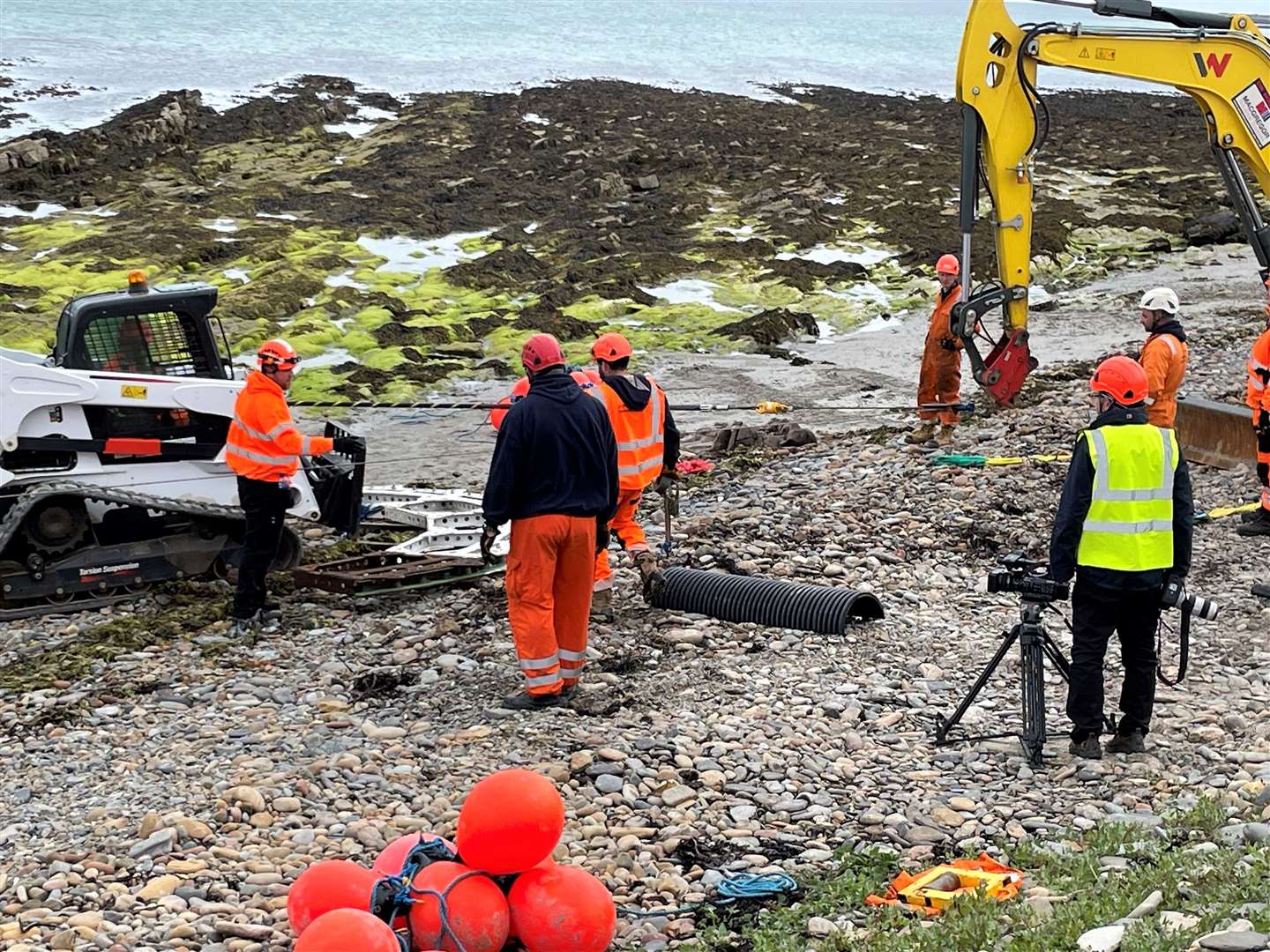 A similar cable to the one damaged last week, shown being laid down at Stronsay, Orkney.