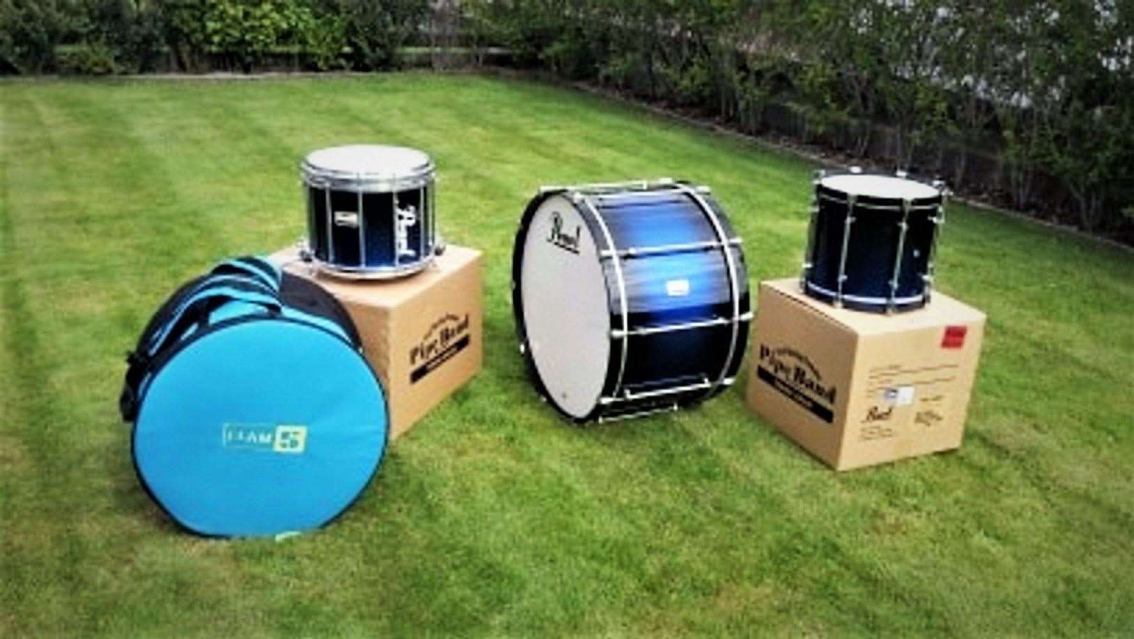 New drums recently purchased for the band thanks to a funding initiative.