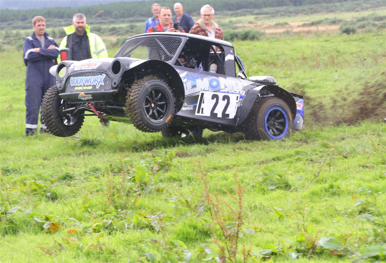 An action shot of Gary Elder taking off in his Mini Special at last Sunday's autocross at Towerhill, Thurso. Elder was the overall winner and is topping the season's leader board. Picture: Willie Mackay