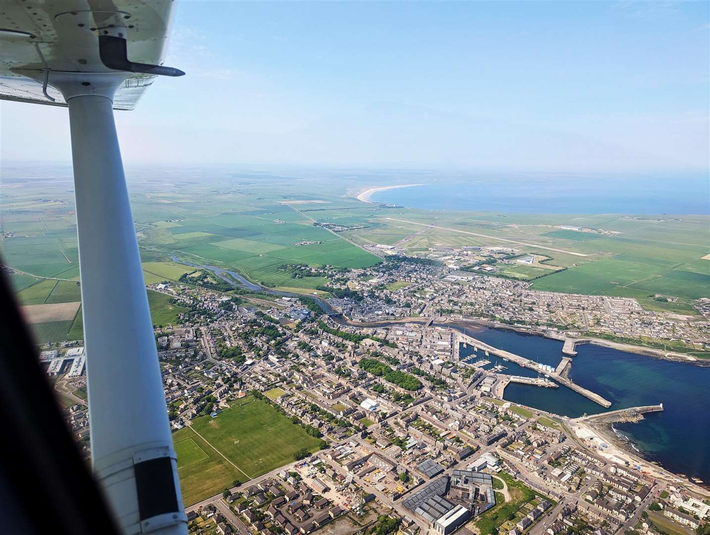 An aerial view of Wick taken during Karen Cox's flight marking the 40th anniversary of Flying Scholarships for Disabled People. Picture: Karen Cox