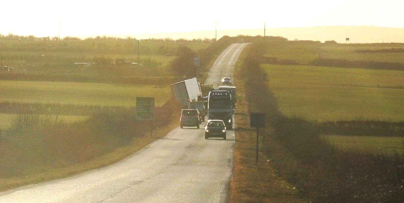 Scene this morning at 10am with lorry off A9 near Thurso. Picture: Ali Morrison