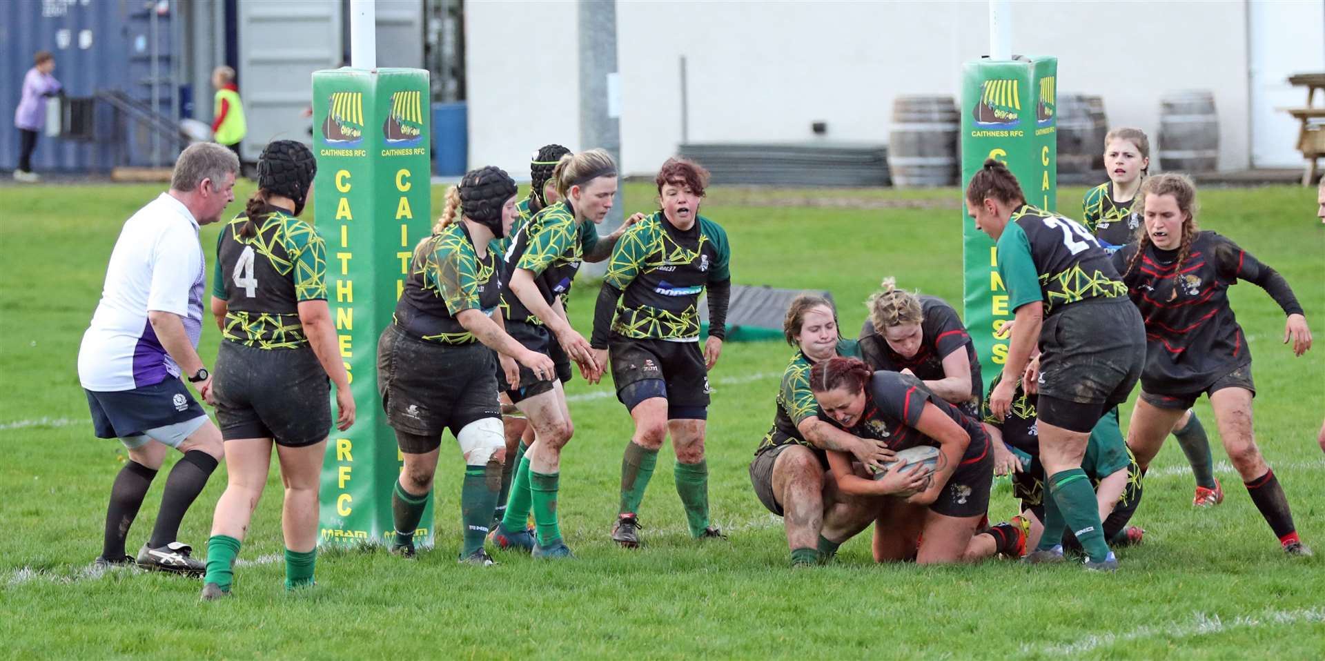 Megan Potter stops an attack near the posts. Picture: James Gunn