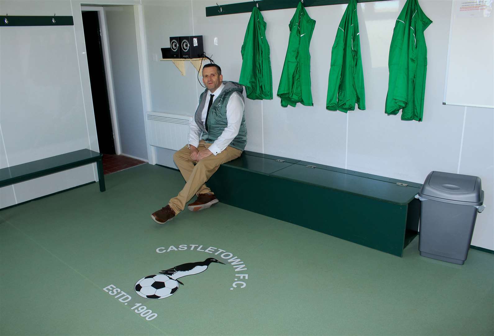 Castletown chairman Kevin Mackay in one of the upgraded changing rooms. Picture: Alan Hendry