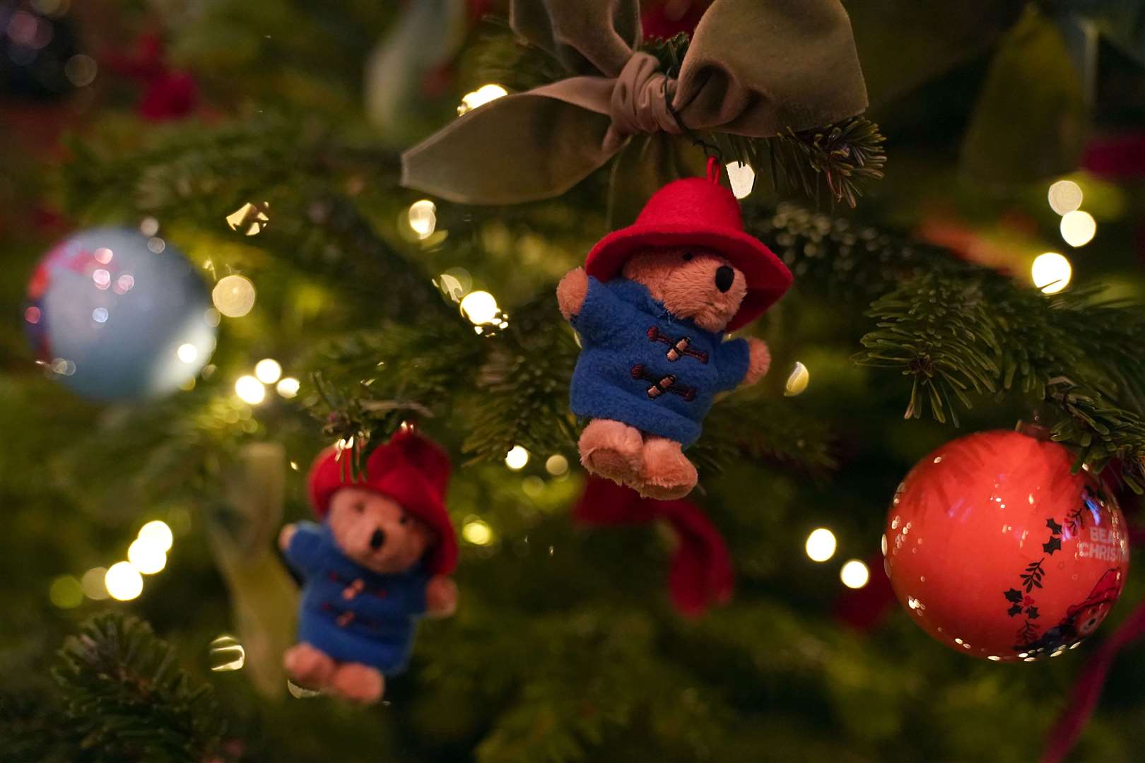 Paddington Bear ornaments on a Christmas tree (Kirsty O’Connor/PA)