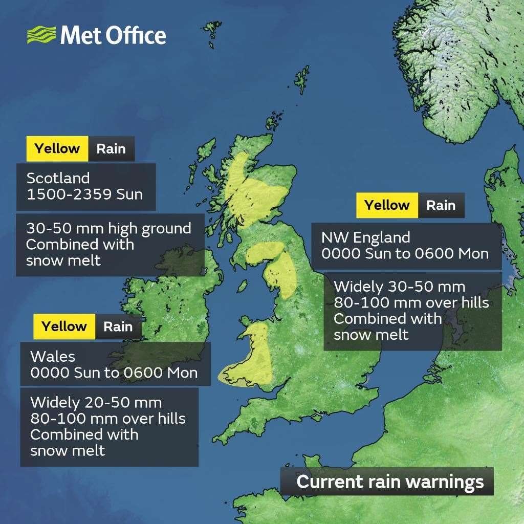 Yellow weather warnings are in place for rain. Photo: Met Office