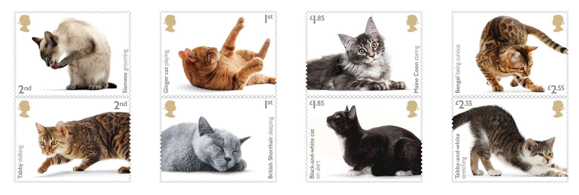 The stamps issue features eight types of cat (Royal Mail/PA)